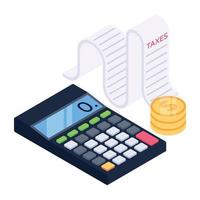 Money with calculator denoting isometric icon of financial calculation vector