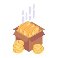 Digital coins box isometric style editable vector