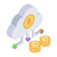 Bitcoin computing in isometric style icon, editable vector