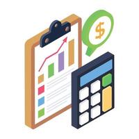 Money with calculator denoting isometric icon of financial calculation