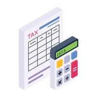 Money with calculator denoting isometric icon of financial calculation vector