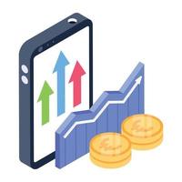 Chart with monitor and money denoting isometric icon of online money flow vector
