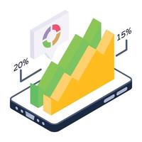 Chart inside mobile denoting isometric icon of phone statistics vector