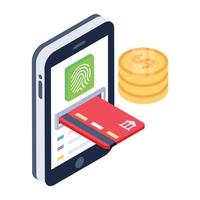 Chart with monitor and money denoting isometric icon of online money flow vector