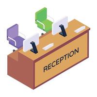 Reception in isometric style icon, editable vector