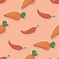patrón de pegatina de dibujos animados de zanahoria y pimentón sin costuras vector