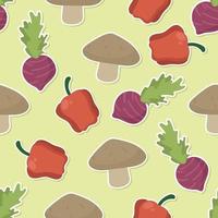 Seamless vegetable cartoon sticker pattern vector