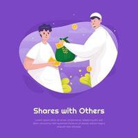 Flat design of a Muslim sharing with others for charity concept vector