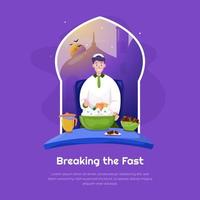 Flat design breaking the fast iftar Ramadan kareem concept vector