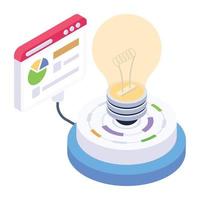 Bulb with chart denoting isometric icon of idea analytics vector