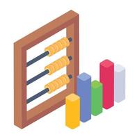 Statistics abacus in isometric style icon, editable vector