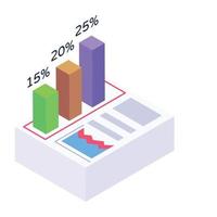 Papers with charts and graphs denoting isometric icon of business documents vector