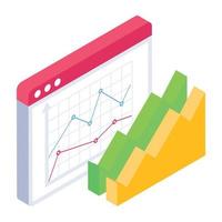 papeles con tablas y gráficos que indican el icono isométrico de los documentos comerciales vector