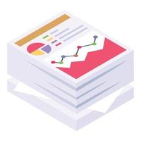 Papers with charts and graphs denoting isometric icon of business documents vector