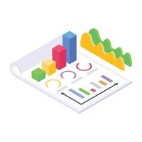Papers with charts and graphs denoting isometric icon of business documents vector