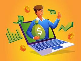 Man earn a lot of money with laptops from the internet vector