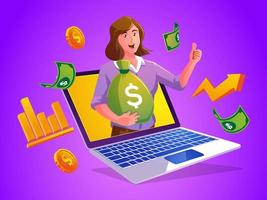 women earn a lot of money with laptops from the internet vector