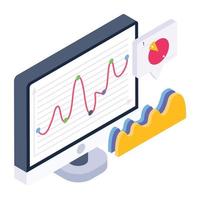 A box plot or candlestick chart icon in isometric design vector