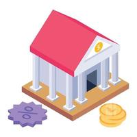 Icon design of bank building, financial institute in isometric style vector