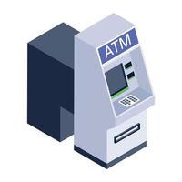 Instant banking service, automated teller machine icon in isometric style vector