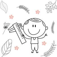 a child is creative with a handyman tool. for classic graphic design needs. consists of black and white lines. can be used for coloring books vector