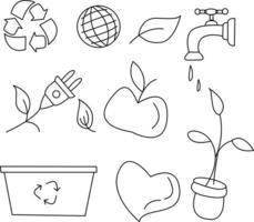 set go green for classic graphic design needs. consists of black and white lines. can be used for coloring books vector