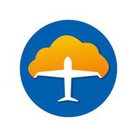 Aircraft logo with plane and cloud illustration vector