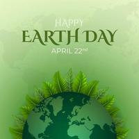 ilustración del día de la tierra del globo y la hoja sobre fondo verde degradado vector
