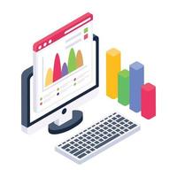 un icono de informe gráfico en línea en la descarga de vectores isométricos