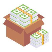 Icon of coins box in isometric design vector