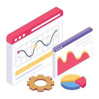 Online data infographic icon, isometric design of web analytics vector