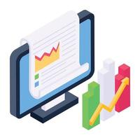 Online data infographic icon, isometric design of web analytics vector