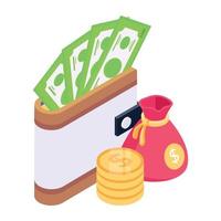 A finance  wallet icon in isometric style, vector