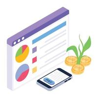 Online data infographic icon, isometric design of web analytics vector