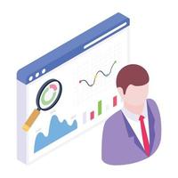 Online data infographic icon, isometric design of web analytics vector