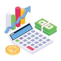 An isometric icon of cash calculation