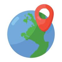 Global location in editable style, pin with globe vector