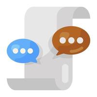 Speech bubbles with document, negotiation flat icon vector