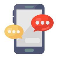 Chat bubbles with smartphone, mobile communication icon vector