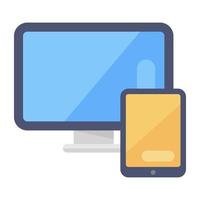 Smartphone with monitor, connected devices flat icon vector