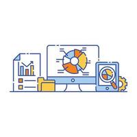Business data analysis flat style illustration, graphical representation vector