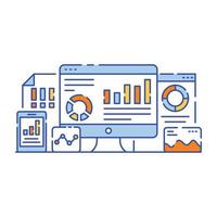 Business data analysis flat style illustration, graphical representation vector