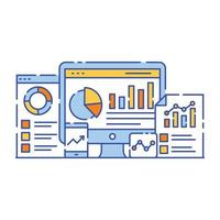 Business data analysis flat style illustration, graphical representation vector