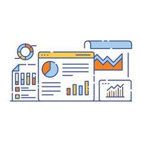 Business data analysis flat style illustration, graphical representation vector