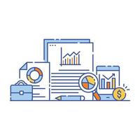 Business data analysis flat style illustration, graphical representation vector