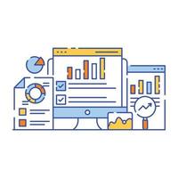 Business data analysis flat style illustration, graphical representation vector