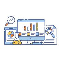 Business data analysis flat style illustration, graphical representation vector