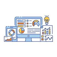 ilustración de estilo plano de análisis de datos comerciales, representación gráfica vector