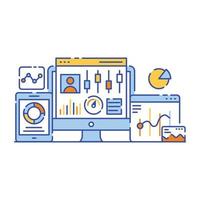 Business data analysis flat style illustration, graphical representation vector