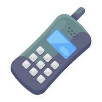 un transceptor móvil vintage, icono de walkie talkie en diseño plano vector